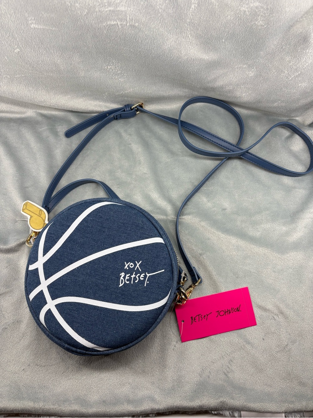 Betsey Johnson Navy Blue Basketball Round Crossbody Bag